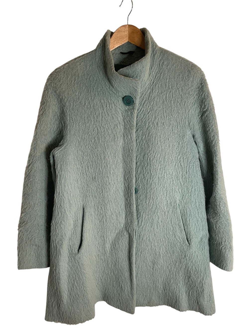 Cinzia Rocca Light Sage Stand Collar Pea Coat Alpaca  Wool Blend Size chic